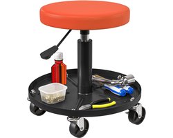 Werkplaatskruk met wieltjes, aflegvlak in hoogte verstelbaar van 38-50 cm, belastbaar tot 135 kg, oranje