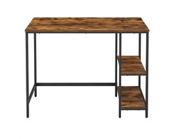 Werktafel 50 x 100 x 75 cm, bruin + zwart Eettafel Bureau Keukentafel met 2 open opbergvakken, stevig metalen frame, stijlvol en eenvoudig ontwerp, geschikt voor kantoor, studio, studeerkamer en keuken
