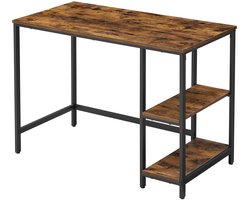 Werktafel 50 x 100 x 75 cm Bruin Zwart Metalen Frame Eettafel Bureau Keukentafel Met 2 Open Opbergvakken Stijlvol Eenvoudig Ontwerp Stevig Voor Kantoor Studio Studeerkamer Keuken
