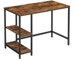 Werktafel 50 x 100 x 75 cm, Bureau met 2 Open Opbergvakken, Schrijftafel, Computertafel, Bureautafel, Eettafel, Keukentafel, Verplaatsbare Opbergruimte, Metalen Frame, Spaanplaat, Verstelbare Poten, Bruin en Zwart, voor Kantoor, Studio, Studeerkamer