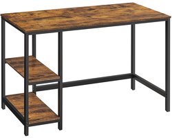 Werktafel Eettafel Bureau Keukentafel met 2 open opbergvakken, stevig metalen frame, stijlvol en eenvoudig ontwerp, geschikt voor kantoor, studio, studeerkamer en keuken, 60 x 120 x 75 cm, bruin + zwart