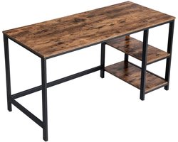 Werktafel Schrijftafel Bureau Computertafel Bruin+Zwart 140 x 60 x 75cm Met Links of Rechts Plaatsbare Opbergplank Stevig Metalen Frame Modern Minimalistisch Ontwerp Geschikt voor Kantoor Woonkamer Keuken Studie