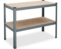 werktafel staal - verstelbaar - tot 150 kg - 2 etages - garage - antraciet