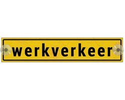 Werkverkeer bord met boorgaten en zuignapjes | Forex Re materiaal | 40 x 8 cm