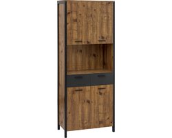 Werra|Hoge Kast met 4 Deuren en 2 Laden in Eiken Zwart Metaal