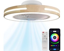 WERYOU® illuminAIR Plafondventilator - Plafonniere - Plafondventilator met verlichting - Plafonniere - Ventilator lamp - RGB Ledlamp - Incl Afstandsbediening - Hout Design