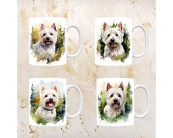 West Highland White Terriër mokken set van 4, servies voor hondenliefhebbers, hond, thee mok, beker, koffietas, koffie, cadeau, moeder, oma, pasen decoratie, kerst, verjaardag