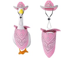 Western Cowgirl Portico Goose Outfits, Roze Cowboy Goose Kleding met Kroonhoed en Bandana voor 23" Cementen Gazonbeeld Zomer Buiten Tuin Patio Decoratie