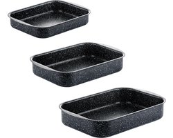 Westinghouse 3-delige Ovenschalenset – Ø25, 30 & 35 cm Braadslede – Vaatwasserbestendig – Black Marble