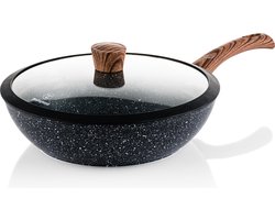 Westinghouse Black Marble Wood Wokpan – Ø30 cm – Antiaanbaklaag – PFOA-vrij – Inductie – Inclusief Deksel