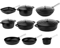 Westinghouse Performance 9-delige Pannenset – Koekenpannen + Braadpannen + Hapjespannen + Wokpan + Grillpan + Steelpan – Inductie – zwartBlauw