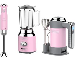 Westinghouse Retro 3-delige Set – Handmixer + Staafmixer + Blender 1,5L – Roze