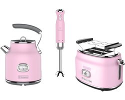 Westinghouse Retro 3-delige Set – Waterkoker 1,7L + Broodrooster 2 Sneden + Staafmixer – Roze