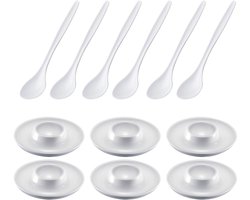 Westmark 6 eierdopjes, rond, ø10 cm + 6 eierlepels 14,5 cm, hoogwaardige kunststof, Punto, wit, 206222E6