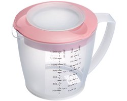 Westmark Beslagkom/maatbeker met spatbescherming, deksel en tuit, kunststof, inhoud: 1,4 l, Helena, doorzichtig/roze, 3105227P