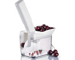 Westmark kersenontstapelaar met trechter, kerndoos en receptenboekje, hoogte: 30 cm, roestvrij staal/kunststof, Kernfix, wit/donkergrijs/transparant, 40352260