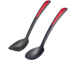 Westmark keukenset, 2-delig, elk 1 bak- en groentelepel en 1 spatel, interne schaalverdeling: 15, 30 en 40 ml, kunststof, Gallant, zwart/rood, 296122E6