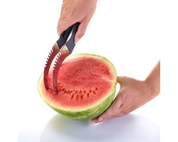 Westmark Meloensnijder en serveertang, haakvormig snijmes, lemmetlengte: 11 cm, roestvrij staal/kunststof, Hook, zwart/zilver, 51582260