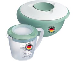 Westmark mengkom (2,5 l) en mengbeker "Helena" (1,4 l) – Mengkom met spatbeschermingsrand en rubberen ring – Beker met schenktuit en maatverdeling – Mintgroen/wit