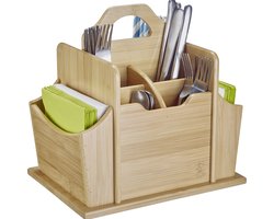 Westmark Organizer Tapas + Friends - praktische tafelorganizer met 7 vakken, mand voor bestek en servetten, houder voor keukengerei voor op tafel en op feestjes - bamboe