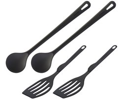Westmark Set van 4 keukenhulpjes, 2 bakspatels en 2 roerlepels, hoogwaardig kunststof, Gentle en Flonal, zwart, 203522E6