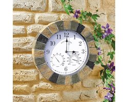 Westminster Tuinklok 25 Cm Met Thermometer - Waterdichte Wandklok Voor Tuin En Patio - Duurzame Steenlook Klok Voor Binnen En Buiten - Decoratieve Wandklok Voor Keuken En Woonkamer