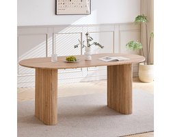WEVERO Eettafel Ovaal – Moderne Houten Keukentafel voor 6 tot 8 Personen – Gegroefde Poot – Eetkamertafel – Donkerbruin