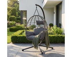 WEVERO Hangstoel Egg Chair met Standaard – Ei Hangstoel met Regenhoes, Kussen & Hoofdsteun – Binnen en Buiten – Grijs