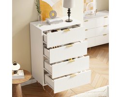 WEVERO Ladekast 4 Lades – Moderne Houten Opbergkast Kledingkast met Kantelbescherming voor Slaapkamer Woonkamer – Wit