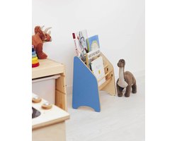 WFL - houten kinderboekenrek - Montessori - 41.9 x 41.4 cm - Blauw en Naturel hout - boekenkast voor kinderen - kinderboeken- speelgoedrek - kinderkamerkast - bookcase - opbergrek