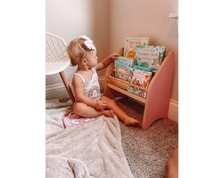 WFL - houten kinderboekenrek - Roze - natuur hout - 41.9 x 41.4 cm - Montessori - boekenkast voor kinderen - kinderboeken- speelgoedrek - kinderkamerkast - bookcase - opbergrek