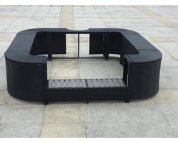 Whirlpool omranding met houten spa-trap – Vierkante spa ombouw voor jacuzzi en opblaasbare whirlpool – 268 x 268 x 55 cm – Zwart polyrotan – Luxe wellness spa surround – HomebyNicole