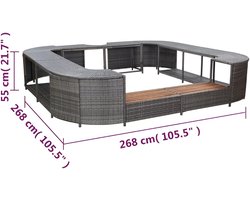 Whirlpool Omranding met Houten Spa Treden – Novihome Vierkante Spa Zwembadomranding – Waterbestendig Polyrotan, Massief Acaciahout, 268 x 268 x 55 cm, Grijs – Luxe en Duurzaam Whirlpool Accessoire