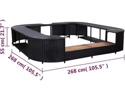 Whirlpool Omranding Vierkant Novihome met 2 Houten Spa-treden – Luxe Zwembadomranding Zwart 268x268x55 cm, Duurzaam Polyrotan & Acaciahout, Onderhoudsarm en Weerbestendig