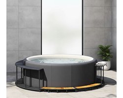 Whirlpool Surround met Opbergruimte – Novihome Luxe Spa & Jacuzzi Rand met Houten Trap – Poly Rattan Spa Meubel voor Whirlpool Accessoires – Zwart – Weatherproof & Ruimtebesparend