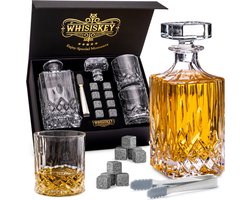 Whisiskey Whiskey Karaf - Klassiek - Whiskey Glazen - Luxe Whiskey Karaf Set - 0,7 L – Decanteer Set - Whisky Set - Incl. 2 Tumbler Glazen, 8 Granieten Whiskey Stones - Peaky Blinders
