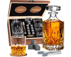 Whisiskey Whiskey Karaf - Luxe Whisky Karaf Set - 700 ml - Decanteer karaf - Whiskey Set - Incl. 8 Whiskey Stones, 2 Whiskey Glazen & Extra Accessoires - Vaderdag Cadeau