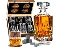 Whisiskey Whiskey Karaf - Luxe Whisky Karaf Set - 700 ml - Decanteer karaf - Whiskey Set - Incl. 8 Whiskey Stones, 4 Whiskey Glazen & Extra Accessoires