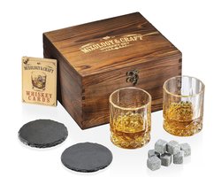 Whiskey Geschenkset met Houten Kist, Granieten Koelstenen en Glazen voor Whiskey Liefhebbers