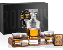 Whiskey Geschenkset voor Mannen – Luxe Karaf met Houten Standaard, Glazen & Whiskey Stones | Perfect Cadeau voor Vader, Vriend of Partner