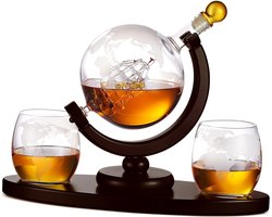 Whiskey globe set - Whiskey set - Wiskey set - Geëtste Whisky Globe Karaf met Glazen Set voor sterke drank bourbon wodka - Whisky Gift Sets voor Mannen - Home Bar Accessoires - Alcoholische Dranken.