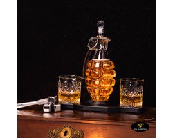 Whiskey karaf – Handgranaat – Whiskey Glazen – Whiskey set – Whiskey stenen – Geschenkset Mannen - 900 ML – Incl. Accessoires – Luxe Ontwerp