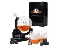 Whiskey karaf set - Whiskey glazen en stones - decanter cadeau set- globe decanteer karaf - Whiskey stenen - Bellister