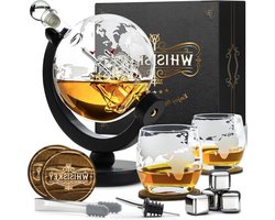 Whiskey Karaf Wereldbol 900 ml - Whiskey Decanter - Geschenk voor Mannen - 4 Whiskey Stenen