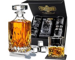 Whiskey Karaf Wereldbol Set - 700 ml - Decanter - Geschenk Mannen - Tumbler Glazen - Stenen - Onderzetters - IJstang