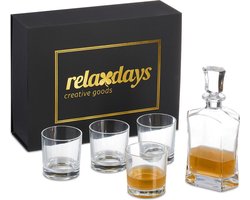 whiskeyset - 5-delig - karaf 700 ml - 4 whiskey glazen 345 ml - met geschenkdoos