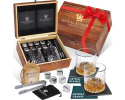 Whisky Cadeauset - Whiskyglazen van 2, koelende stenen, onderzetters en houten kist - Perfect voor verjaardagen en speciale gelegenheden