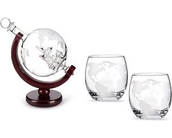Whisky Globe-karaf met glazen set - Whisky - Globe-karaf - Schip - Whisky - Wodka - Cadeauset met karaf en glazen - Geschikt voor thuis - Transparant