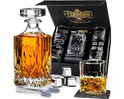 Whisky Karaf Wereldbol Set 700 ml Whiskey Decanter Geschenk voor Mannen 4 Whiskey Tumbler Glazen 4 Whiskey Stenen 4 Onderzetters & IJstang