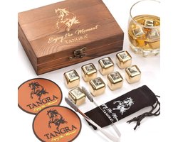 Whisky roestvrijstalen stenen geschenkset van 8 gouden ijsblokjes. herbruikbare chilling rotsen in houten kist. coole cadeau-ideeën voor mannen papa Groomsman echtgenoot bruiloft vaderdag verjaardag door TANGRA